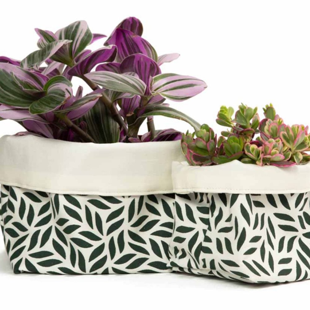 Set of 3 Cotton Canvas Planters or Storage Bins / Green / S M L / Fair Trade